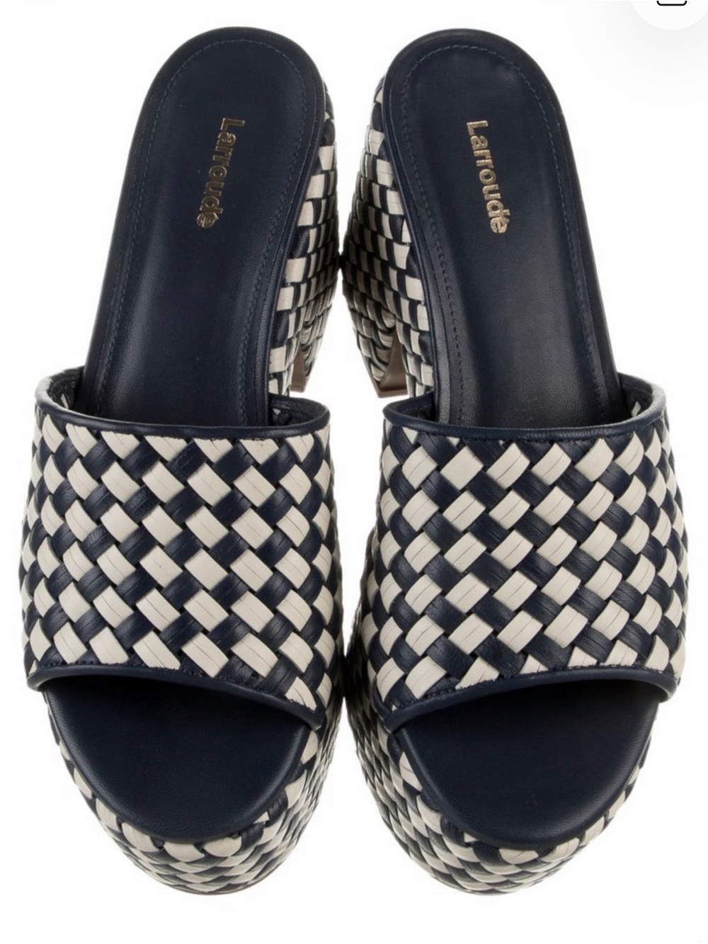 Larroudé Miso Platform Sandal In Navy and Ivory Leather